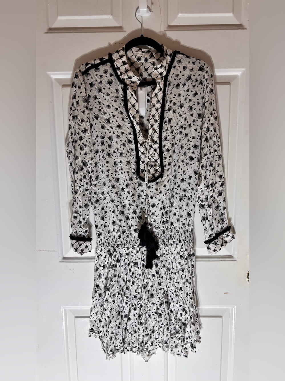 Poupette St Bath Donna Women's Black & White Floral Tie-Neck Dress Size L